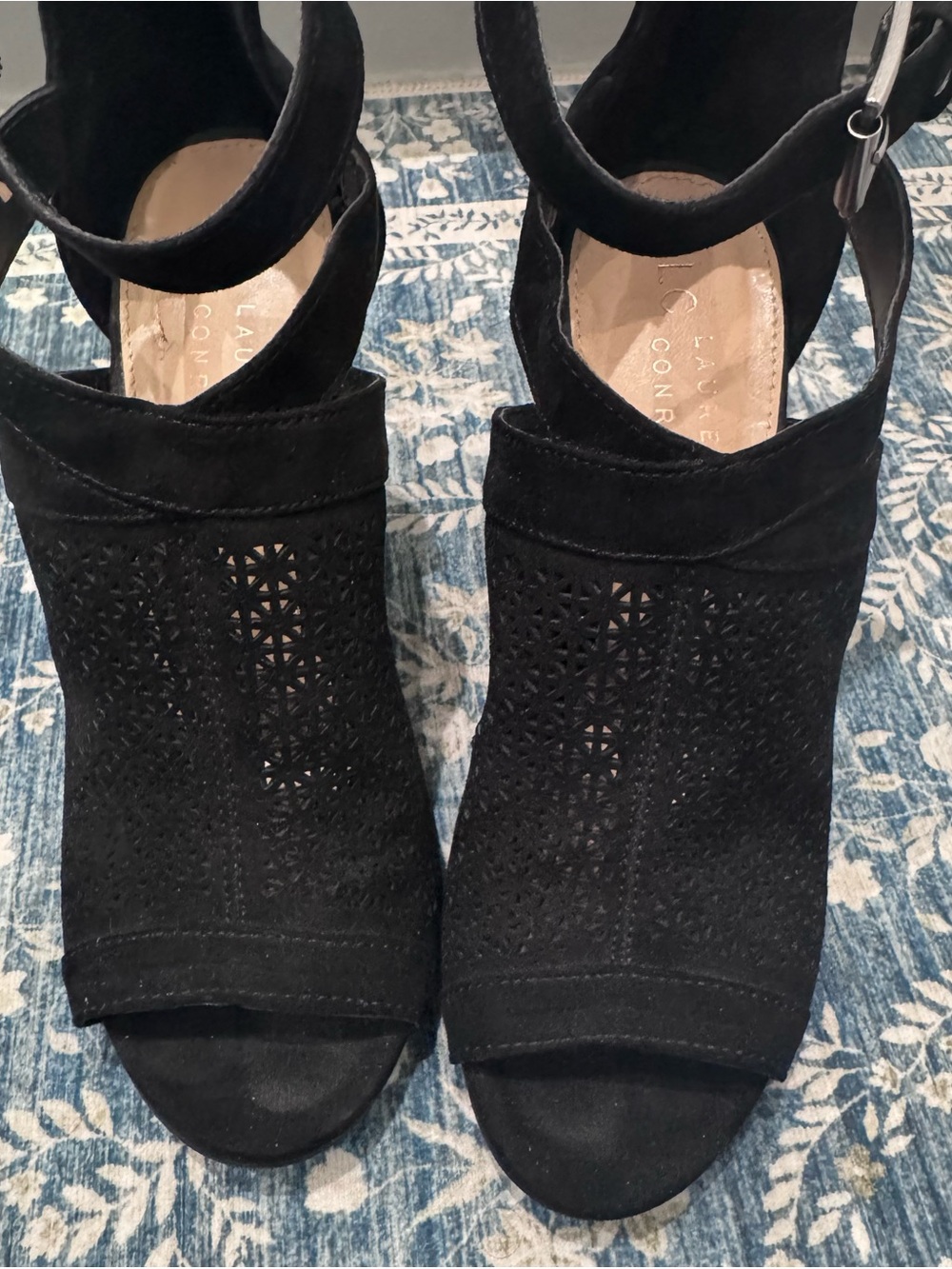 Lauren Conrad Black Cutout Suede Peep-Toe Heels by